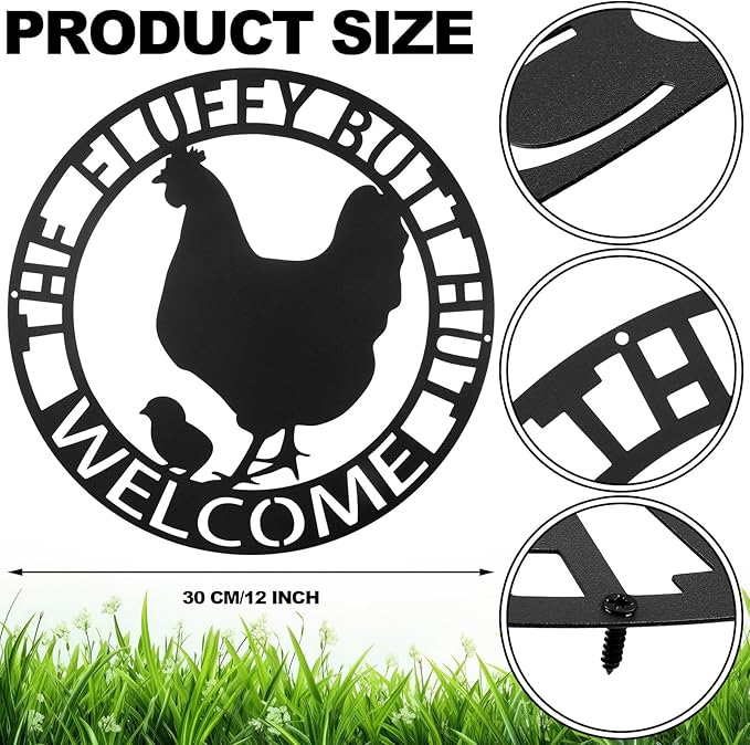 Tandefio 12" Fluffy Chicken Coop Metal Signs Funny Decor Gift for Kitchen Farmhouse Wall Art for Must Haves Chicken Coop Accessories(Fluffy Butt)
