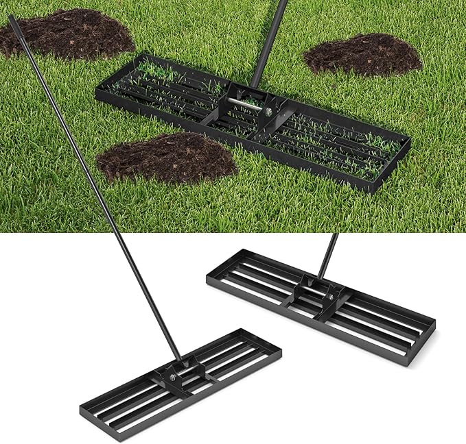 Happygrill Lawn Leveling Rake, Heavy Duty Lawn Level Tool for Soil w/67” Handle, Dirt Ground Leveler, Effort-Saving Landscape Rake for Garden, Backyard, Golf Course, Farm, Pasture (36" x 10", Black)