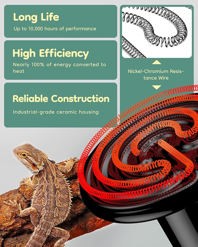 Pawfly 75 W E26 Ceramic Heat Emitter for Reptiles, No Light Emitting Reptile Heat Lamp Bulb, Infrared Ceramics Heat Bulb for Amphibian Chicken Snake Lizard, Ceramic Heat Lamp, Pet Brooder Coop Heater