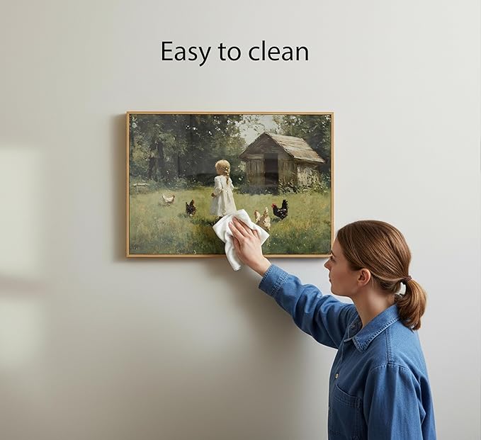 Framed Farm Girl Wall Art Vintage Farmhouse Kitchen Canvas Prints Rural Chicken Picture Artwork French Country Painting Wall Decor for Bedroom Living Room 12x16in