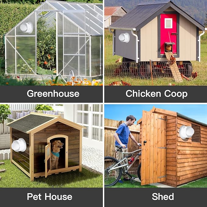Solar Powered Exhaust Fan, 25W Solar Panel + 8" Ventilation Vent Fan for Outside Greenhouse, Chicken Coop, Shed, Pet House