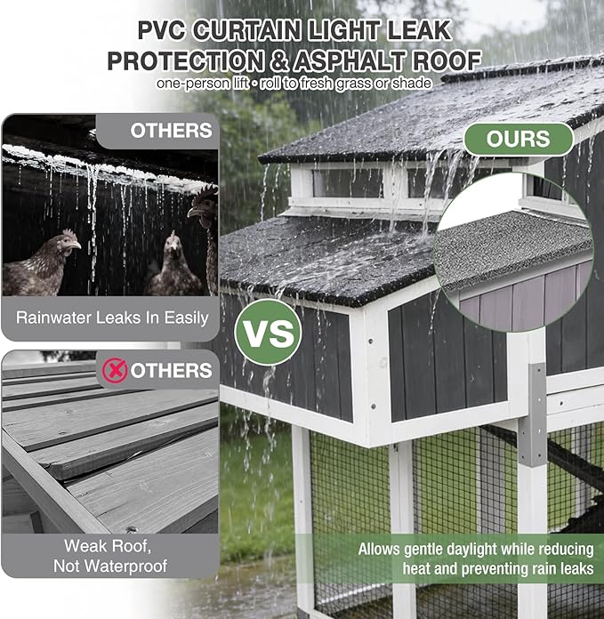 Large Chicken Coop for 6-8 Chickens, Double Folding Wooden Chicken House with 2 Nesting Boxes, Reinforced Iron Frame, Pull-Out Tray & Waterproof Roof, Outdoor Poultry Cage-(Black)