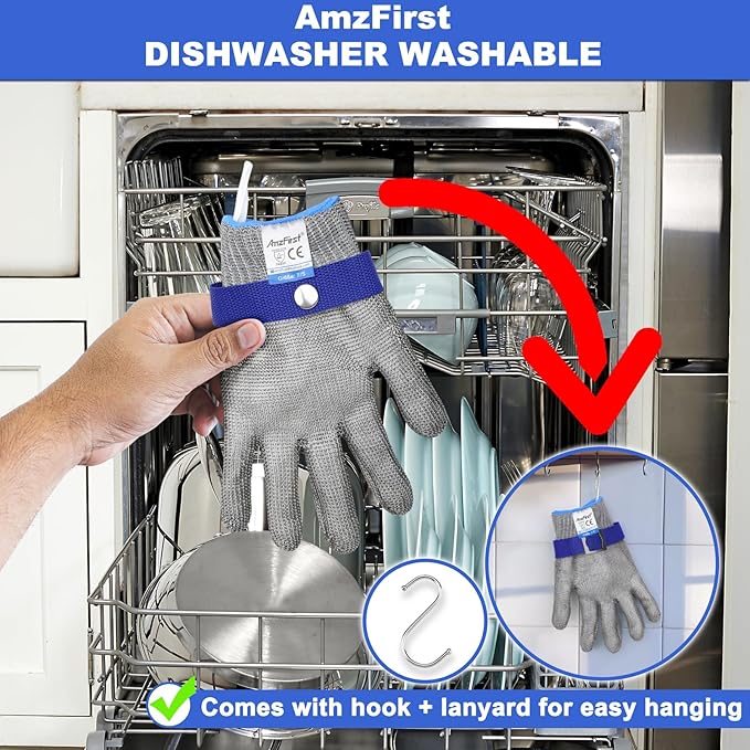 2 Pcs Level 9 Cut Resistant Gloves, Food Grade for Stainless Steel Mesh Metal Glove Touch Screen, Kitchen Cooking Gloves for Women and Men, for Butcher Meat Cutting Oyster Shucking, Size: 6/X-Small