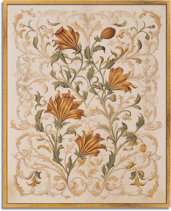 William Morris Flower Wall Art Mid Century Modern Art Framed Aesthetic Floral Botanical Poster Vintage Flower Wall Canvas Floral Pattern Pictures Retro Botanical Prints for Living Room Wall Decor