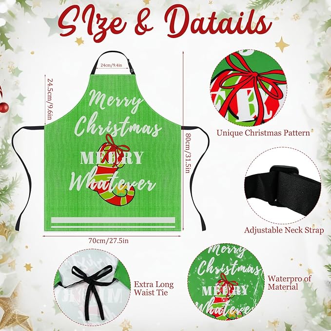 4Pcs Christmas Aprons Set - Adjustable Holiday Aprons with Christmas Tree, Stocking, Snowman for Family, Festive Kitchen Decor & Christmas Party Supplies