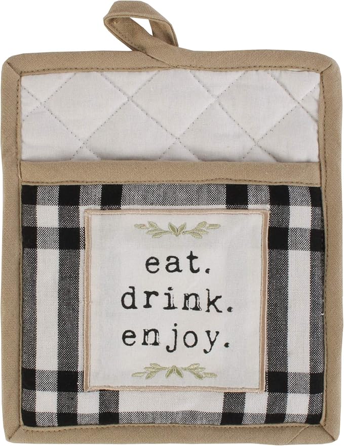 DII Home Sweet Farmhouse Kitchen Collection, Potholder/Oven Mitt/Dishtowel Set, Black, 4 Count