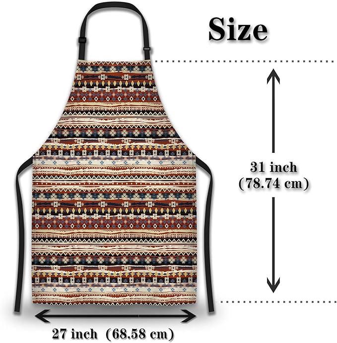 Garden Apron for Men Boho Style Ethnic Pattern Cooking Aprons for Women for Kitchen Cooking Restaurant BBQ Painting Crafting Gardening 27” (W) x 31” (H), Waterproof Aprons