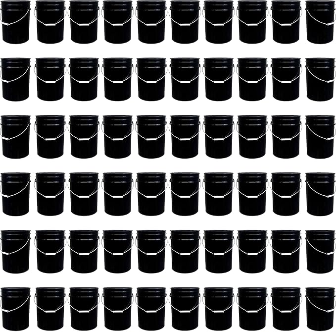 5 Gallon Bucket Only | Made in USA | Food Grade | Durable 90 Mil All Purpose Pail | BPA Free | Premium HPDE | Easy Stack and Store | Lids Not Included (Black, 60)