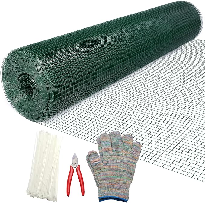 Hardware Cloth 1/2inx48inx100ft, Chicken Wire Fencing Vinyl PVC Coated Welded Wire Mesh Animal Coop Garden Plant for Rabbit Snake Rodents Foxes Groundhogs Poultry Netting Cage Farm Protection