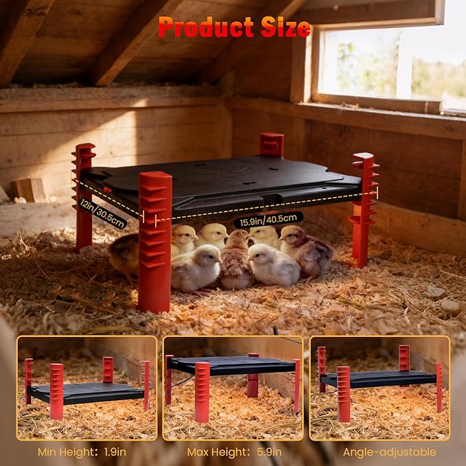 Smart Chicken Brooder Heater - 16''x12'' Brooder Plate for Chicks, 200W Chick Heating Plate with Built-in Adaptive Temperature Sensor, Adjustable Height for Brooding Box Coop Warmer