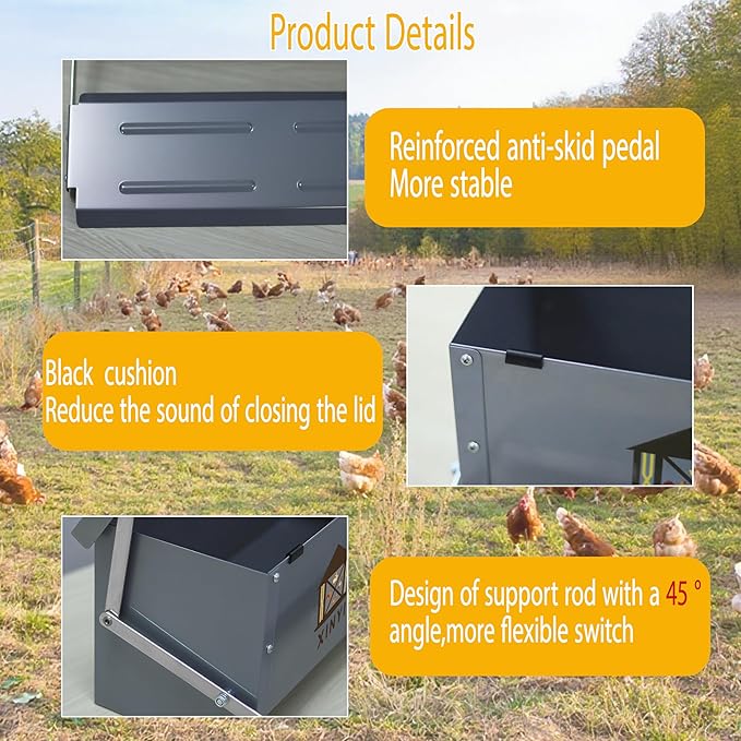 XINYI Chicken Treadle Feeder,25 Lbs Metal Treadle Feeder, No Waste & Rodent Proof Chicken Feeder with Weatherproof Lid, Suitable for Bantams, Poultry, Pheasants - 3.4Gallon Capacity