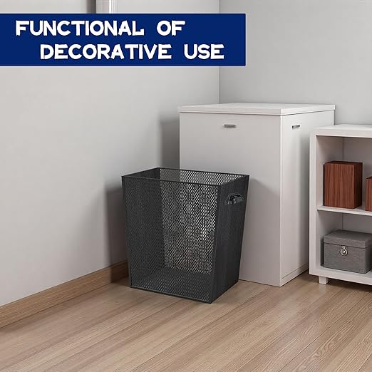 5 Gallon Black Wooden Trash Can - Rustic Office Waste Paper Basket - Decorative Garbage Bin for Bedroom, Bathroom, Kitchen, Living Room