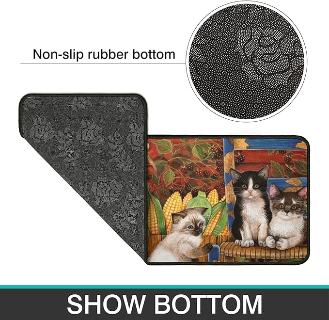 Roszwtit Farmhouse Kitchen Rugs and Mats Set of 2, Farm Rooster Kitchen Mat, Seasonal Holiday Cooking Sets Washable Non-Slip Floor Mats for Home Kitchen Decor - 17x29 and 17x47 Inch