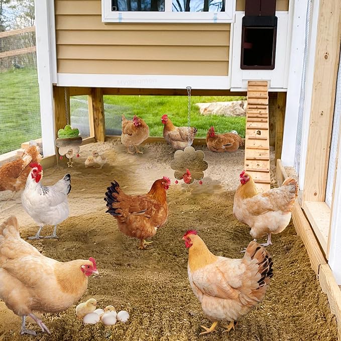 Chicken Mirror Toy for Coop Hens Chicks Hanging Accessories with Bell