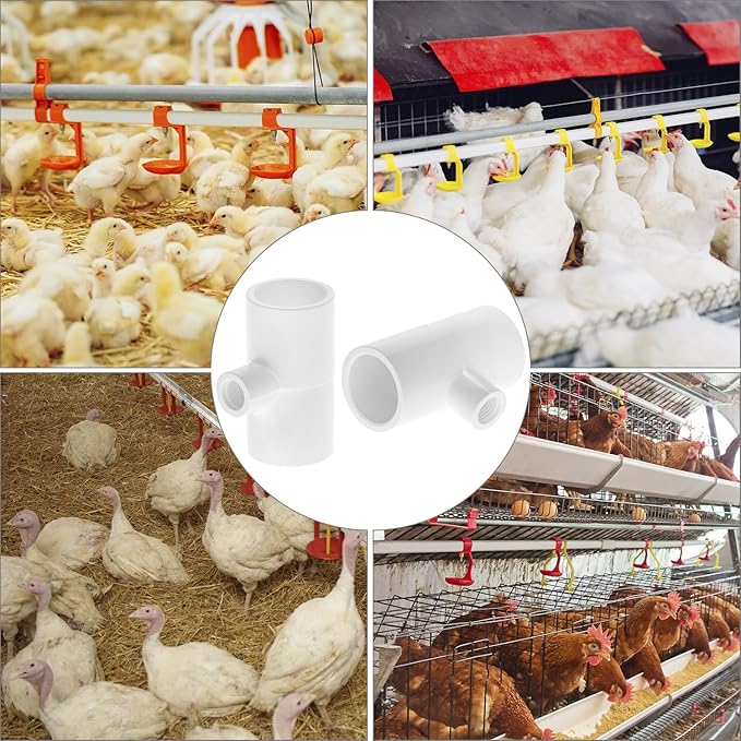 QWORK Chicken Waterer PVC Tee Fittings, 20 Pack PVC Pipe Fitting, Fully Automatic for Threaded Poultry Drinker, White
