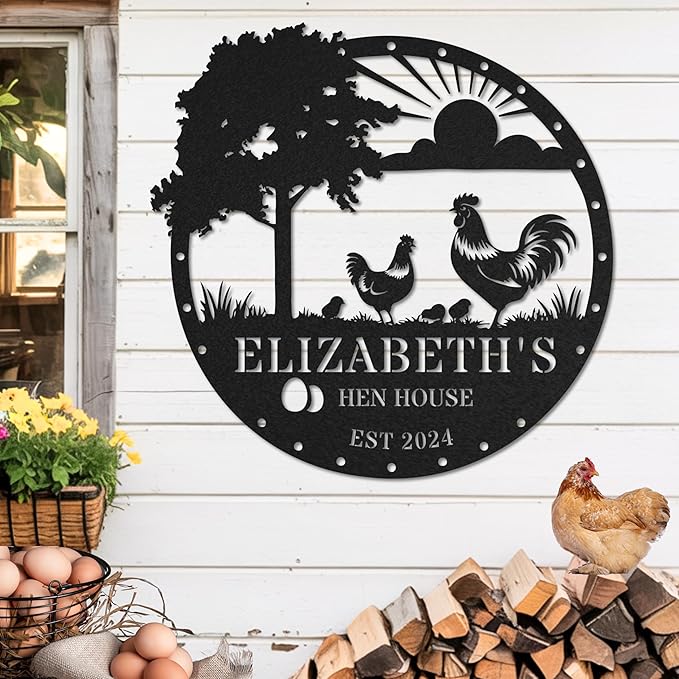 Personalized Chicken Coop Metal Sign, Rustic Farmhouse Wall Decor, Custom Hen House Sign, Handmade Gift for Chicken Lovers