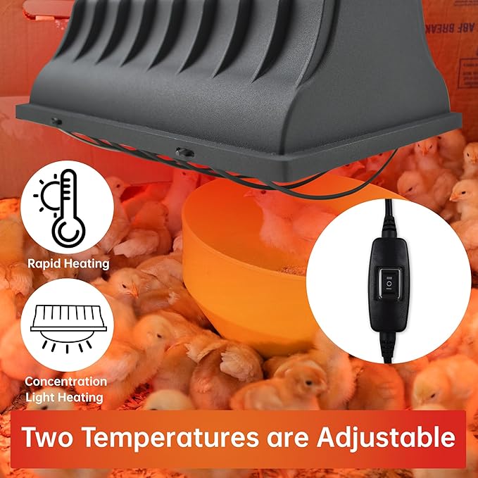 JUSONEY Chicken Coop Heater for Chicks,Brooder Heater with 2pcs Heat Lamp(250W and 175W),Adjustable Temp & Height Chicken Brooder Box Supplies for Chicken Livestock Dogs Sheep Pets