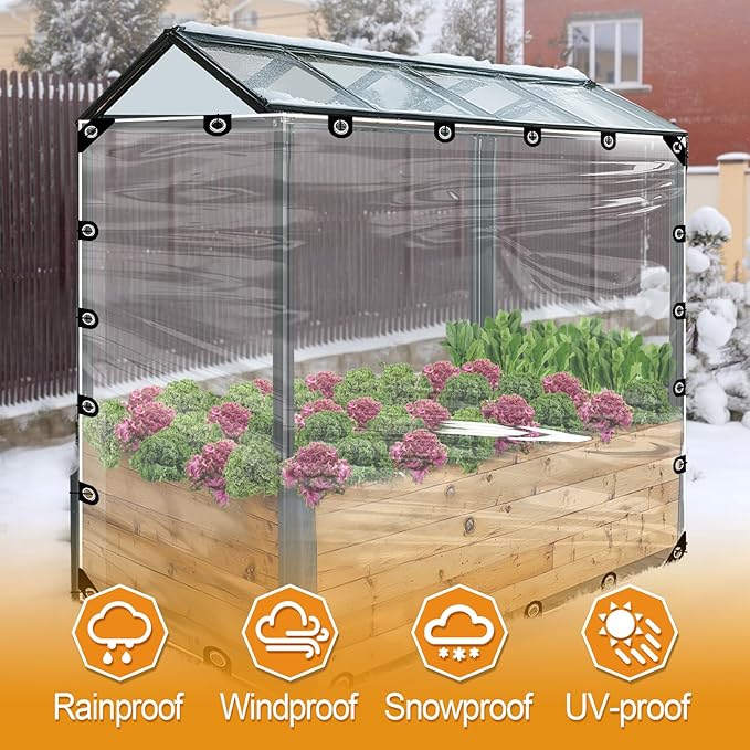 8x10ft Anti-Tear Clear Tarp Waterproof - 2pcs Windproof Poly Tarpaulin, Heavy Duty Transparent Enclosure with Grommets for Covering Chicken Coops Greenhouse Garden Plants