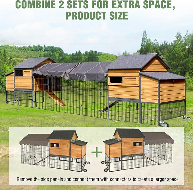 GUTINNEEN 85.6" Large Chicken Coop with Run for 6-8 Chickens, Heavy Duty Chicken Tractor with Wheels, Wooden Chicken House with Reinforced Steel Frame, Nesting Box & Pull-Out Metal Tray