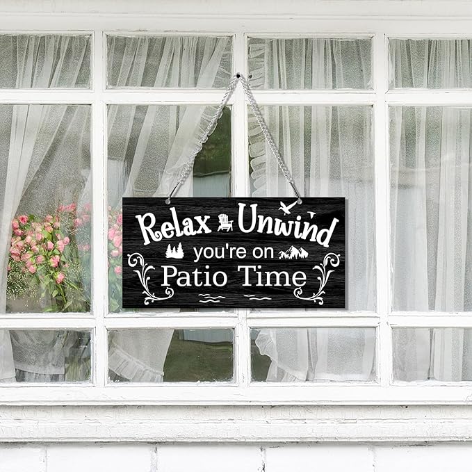Hotop Patio Decor Patio Sign Decorations Outdoor Metal Porch Wall Decor Rustic Farmhouse Wall Art for Backyard Porch Balcony Gazebo Accessories(10 x 5",Black)