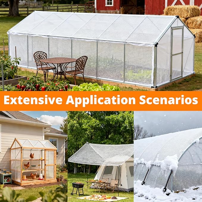 16Mil Clear Greenhouse Tarp, Heavy Duty Clear Tarp with Grommets 6x10FT, Reinforced Poly Transparent Greenhouse Plastic Cover Waterproof UV Resistant for Gardening, Farming, Canopy, Chicken Coop