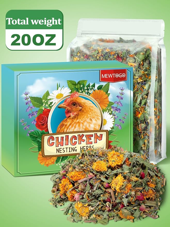 20 Oz Nesting Herbs for Chicken Coop - Natural Egg-Laying Box Feed Herb in 6 Dried Flowers for Freshening Bedding Chicken Coop Dust Bath Increase Egg Production Great Gift
