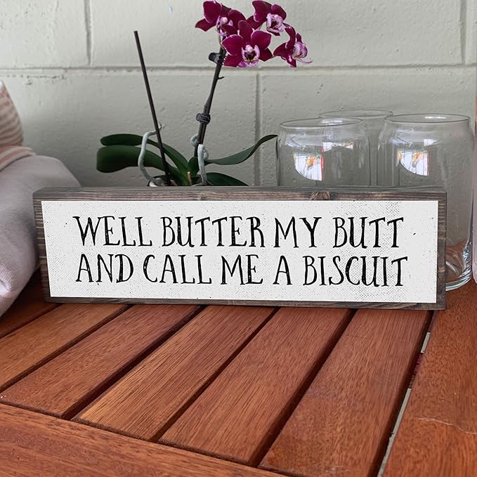Wood & Metal Southern Sign – Weatherproof Indoor Outdoor Wall Decor – Rustic Charm with "Well Butter My Butt And Call Me A Biscuit" – Gift-Wrapped & Ready to Give