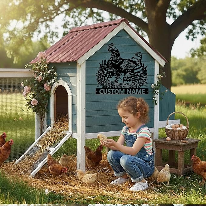 Custom Chicken Coop Metal Sign, Personalized Chicken Coop Sign for Outside, Custom Metal Hen House Farm Signs, Chickens Hen House Farmhouse Wall Art Decor