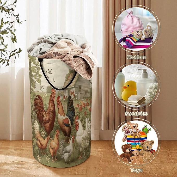 Chickens And Farm Laundry Hamper Waterproof Dirty Laundry Hamper Foldable Clothes Hampers Portable Clothes Storage Basket Large Storage Basket for Bathroom Bedroom