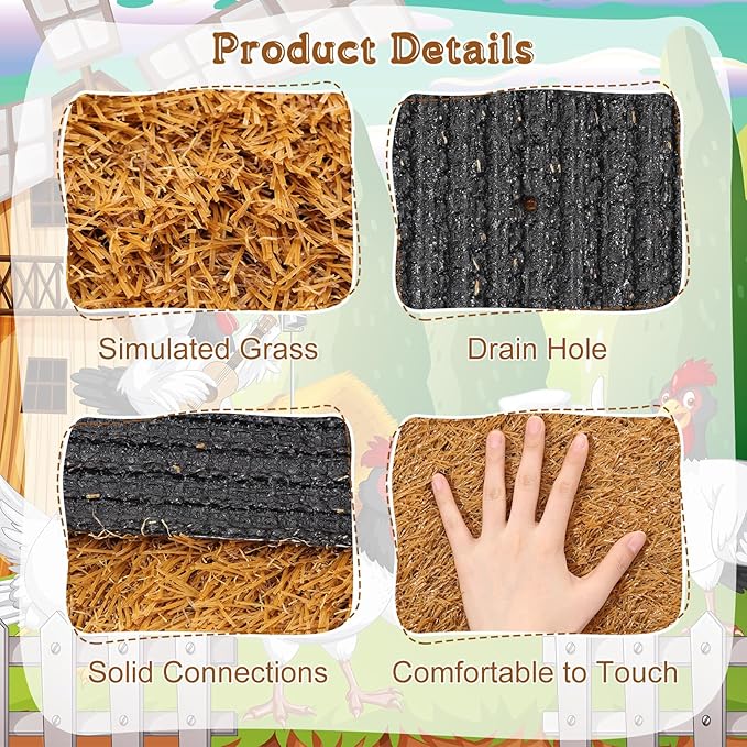 Zhengmy 12 Pcs Chickens Nesting Pads Set Nest Box Bedding Washable Nesting Pads for Chicken Coop, Artificial Grass Rug Carpet Synthetic Turf Mat, 12 x 12 x 1.2 Inches(Brown)