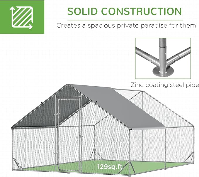 PawHut Large Chicken Coop Metal Chicken Run with Waterproof and Anti-UV Cover, Spire Shaped Walk in Fence Cage Hen House for Outdoor and Yard Farm Use, 1" Tube Diameter, 9.8' x 13.1' x 6.6'
