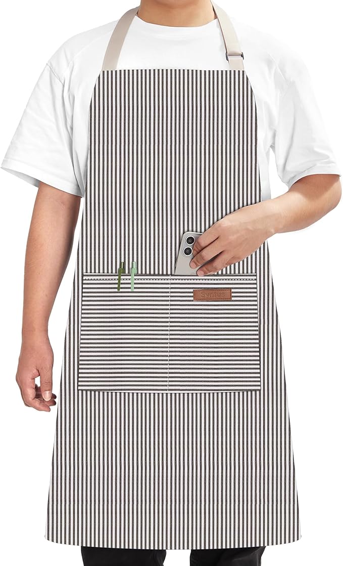 Syntus Adjustable Bib Apron with 2 Pockets Cooking Kitchen Aprons for Women Men Chef