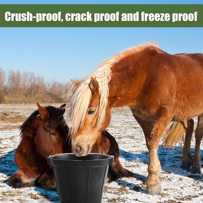 Sadnyy 2 Pcs Rubber Feeder Bucket, 8 Quart 2 Gallon Rubber Horse Feed Bucket with Handle Large Utility Feed Pan Dog Bowl Horse Feeder for Goats Horses Animal Feeding, 10.6 x 8.6 Inches