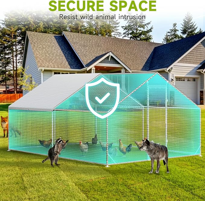LEVELEVE Large Walk-in Chicken Coop with Chicken Run, Galvanized Poultry Enclosure with Waterproof Anti-UV Cover and Security Lock, Ideal for Rabbit, Duck, Backyard and Farm Yard，13.1'x 9.8'x 6.6'