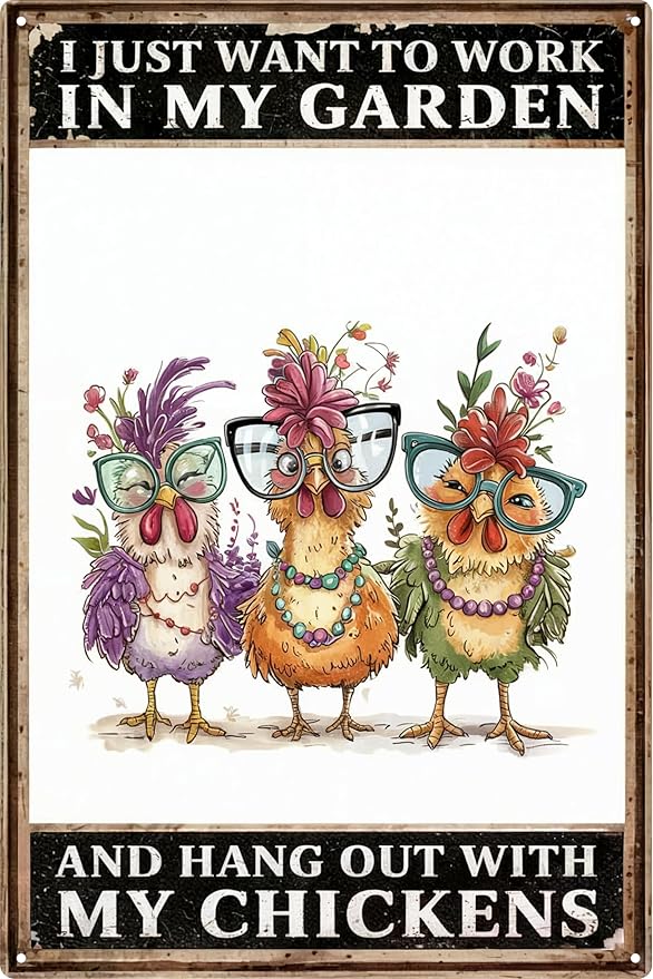 Funny Chicken Coop Signs I Just Want To Work In My Garden And Hang Out With My Chickens Tin Signs for Home Farmhouse Garden Decor 8x12 in