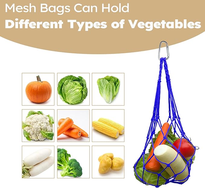 Chicken Vegetable Hanging Feeder 2PCS, Reusable String Bag Net Hanging Feeder for Chickens Ducks Coops Toy, Enrichment Toys, Treat Holder, No Waste Poultry Accessory(Blue)