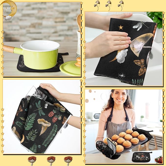 10 Pcs Kitchen Dish Towels Rugs Oven Mitts and Pot Holders Set Farmhouse Kitchen Decor Set for Women Mom Daughter Gift Cooking Baking Grilling(Rustic Color,Rustic Bohemia)