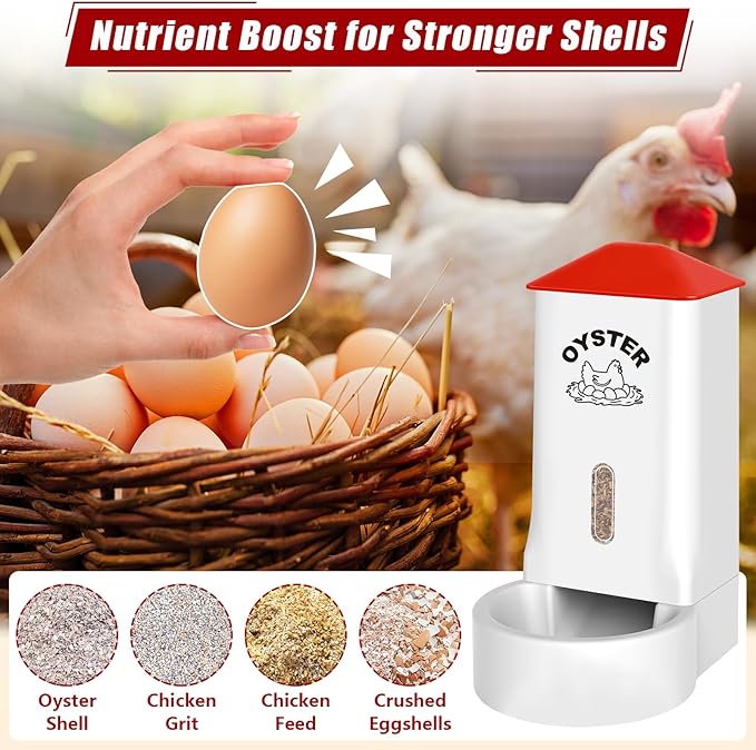 2Pack Oyster Shell and Grit Feeder Combo, PVC Chicken Feeder with Viewing Window/Lid, Hanging Gravity Chicken Grit Feeder, Coop Accessories for Healthier Hens and Eggs