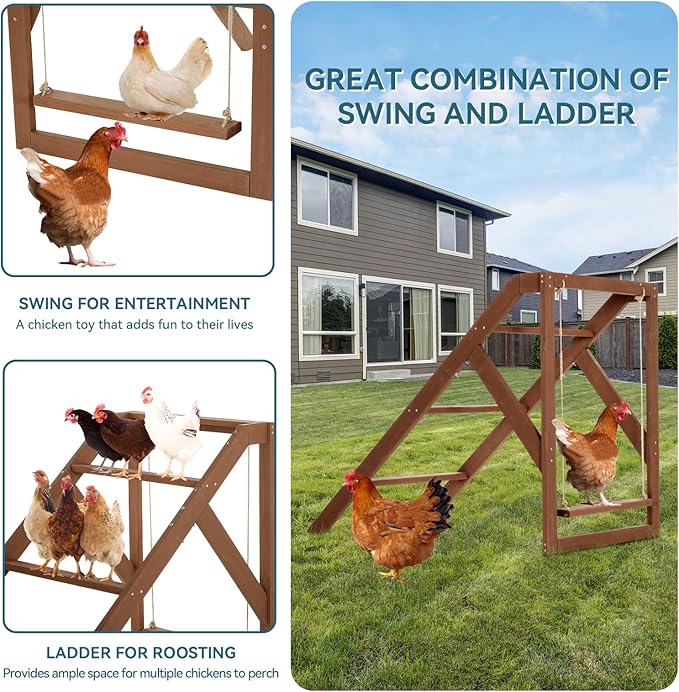 PETSFIT Chicken Perch for Pet's Healthy and Happy,4 Chicken Roosting Bars with Swing Fit for 8-10 Chickens,Ideal for Backyard Coops,Farms,Easy to Assemble and Clean