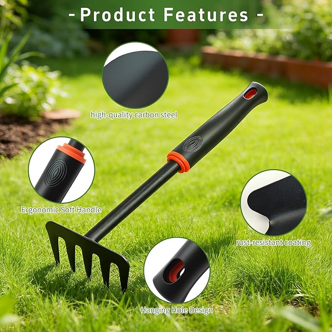 Weed Rake, Small Garden Weeder Rake, Gardening Weeding Tool for Rake for Leaves for Vegetable Gardening Backyard Farm Planting