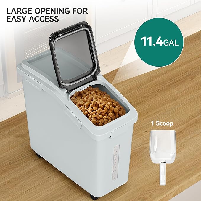 YITAHOME Large Ingredient Storage Bin, Commercial Rice Container With Wheels, Scoop, Lid and Scale - Bulk Flour Bin for Kitchen