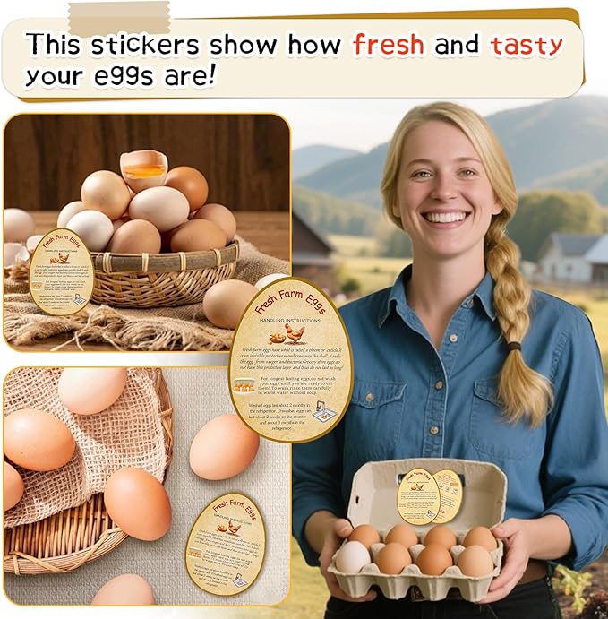 250PCS Farm Fresh Egg Handing Instruction Cards,2.7inch×3.5inch Double-Sided Printing Eggs Shape Sign for Farm Packaging cartons,Easy to Write The Collection Date.