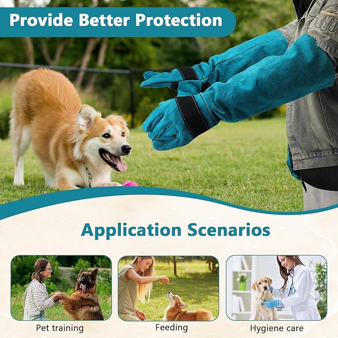VINGVO Animal Handling Gloves, Anti Scratch Bite Resistant Gloves, Cowhide Multipurpose Pet Glove for Cat Dog Snake Falcon