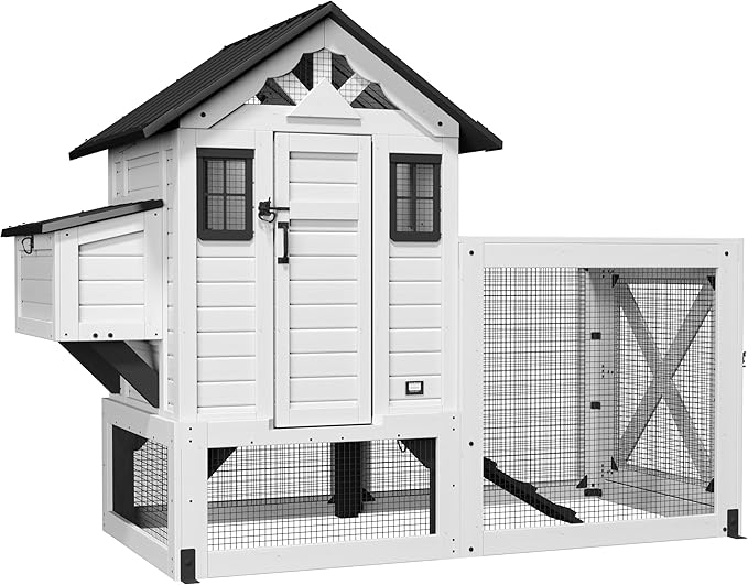 Backyard Discovery Sweetwater Cedar Wooden Chicken Coop for 4-6 Chickens with Run, Nesting Box, Automatic Door, Roosting Bars, Galvanized Steel Roof, Wire Mesh Protection, Ramp, Rooster and Hen House