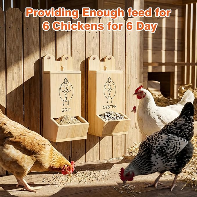 2Pack Chicken Grit Feeder, Wooden Oyster Shell with Magnetic Lid and Drain Holes, Hanging Gravity Chicken Grit Feeder, Coop Accessories for Hens and Chicks