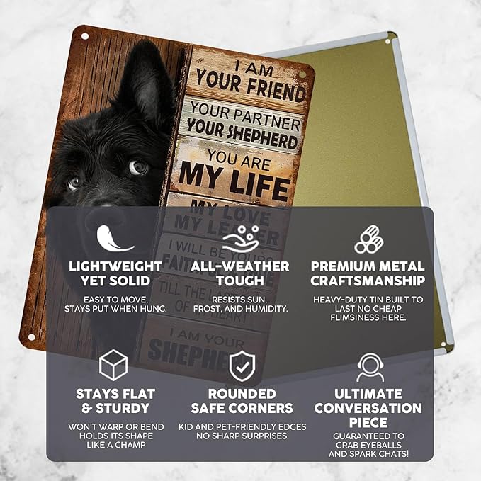 Vintage Black Dog Tin Sign I Am Your Friend Retro Shepherd Metal Poster Funny Nostalgic Wall Decor Wall Art For Home Cafe Bar Living Room Indoor Bedroom Man cave Garage 16 * 12In