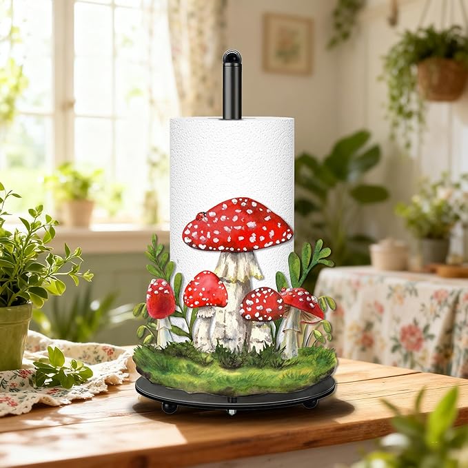 Mushroom Paper Towel Holder, Mushroom Decor for Countertop Cute Farmhouse Home Table, Housewarming Birthday Gifts for Farm