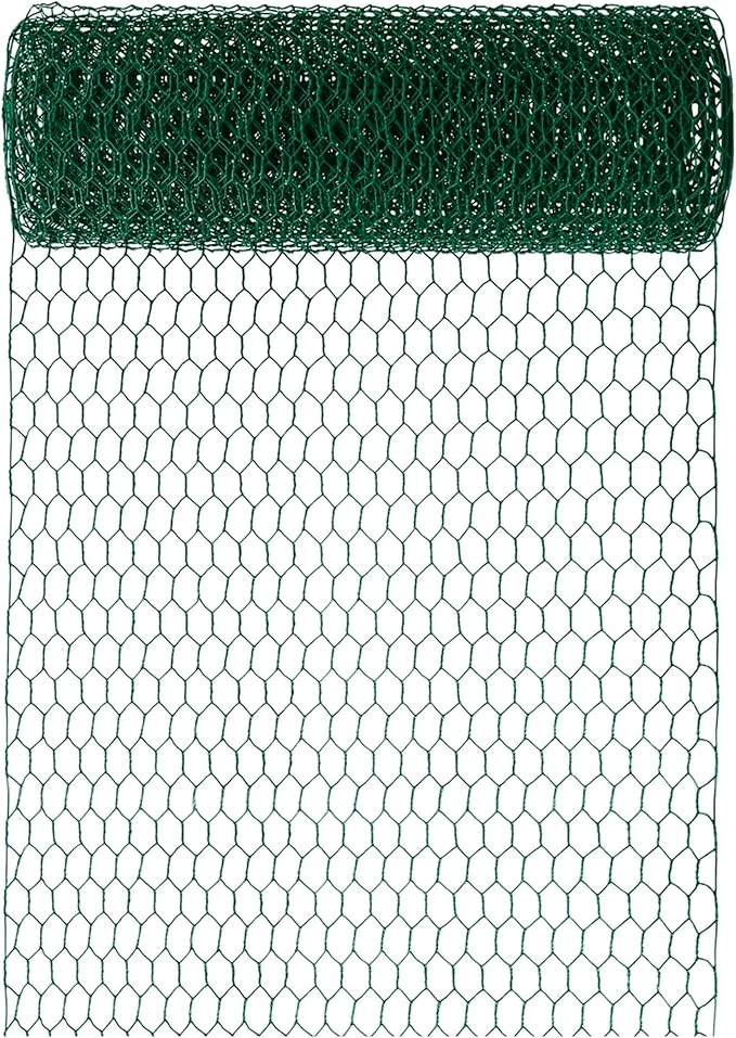 Wire for Floral Arrangements, Green Mesh, 0.6 Inch Hexagonal Galvanized PVC Coated Netting Fence for Crafts, Poultry (16 in x 26 ft)