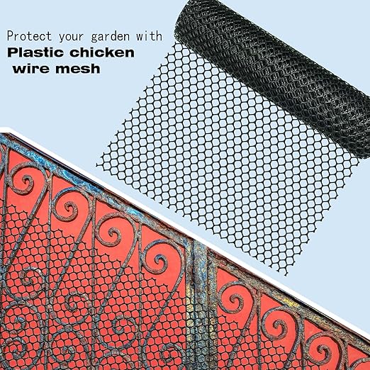 KYHSOM Black Plastic Chicken Wire Fence Mesh,Plastic Wire Mesh Fence Roll 7.87IN x5.91FT - Plastic Wire Mesh Fence with 25 Straps Suitable for Garden Guardrails, Poultry, and Rabbits