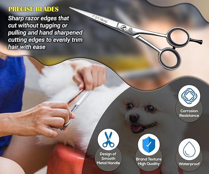 ARSUK Dog Grooming Shears 7-Inch – Professional Japanese Stainless Steel Pet Grooming Scissors for Pets, Sharp Dog Hair Scissors with Fix Screw, Ergonomic Handle & Comfort Grip, Pet Grooming Supplies
